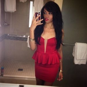 Red Strapless Peplum Dress